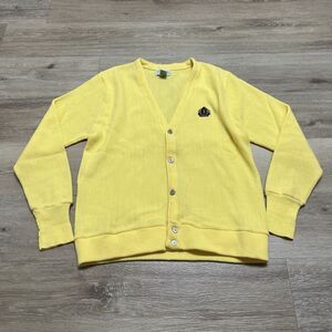Vintage IZOD Cardigan Sweater Mens Large Yellow Preppy Knit Button Up